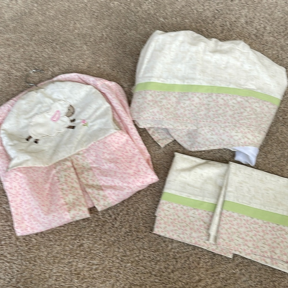 Kids Line bed skirt, window valances, & hanging diaper holder